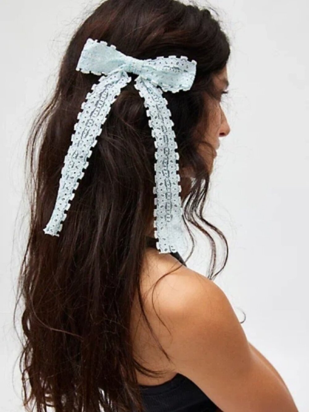 NWT Urban Outfitters Scalloped Edge Blue Floral Hair Bow Barrette